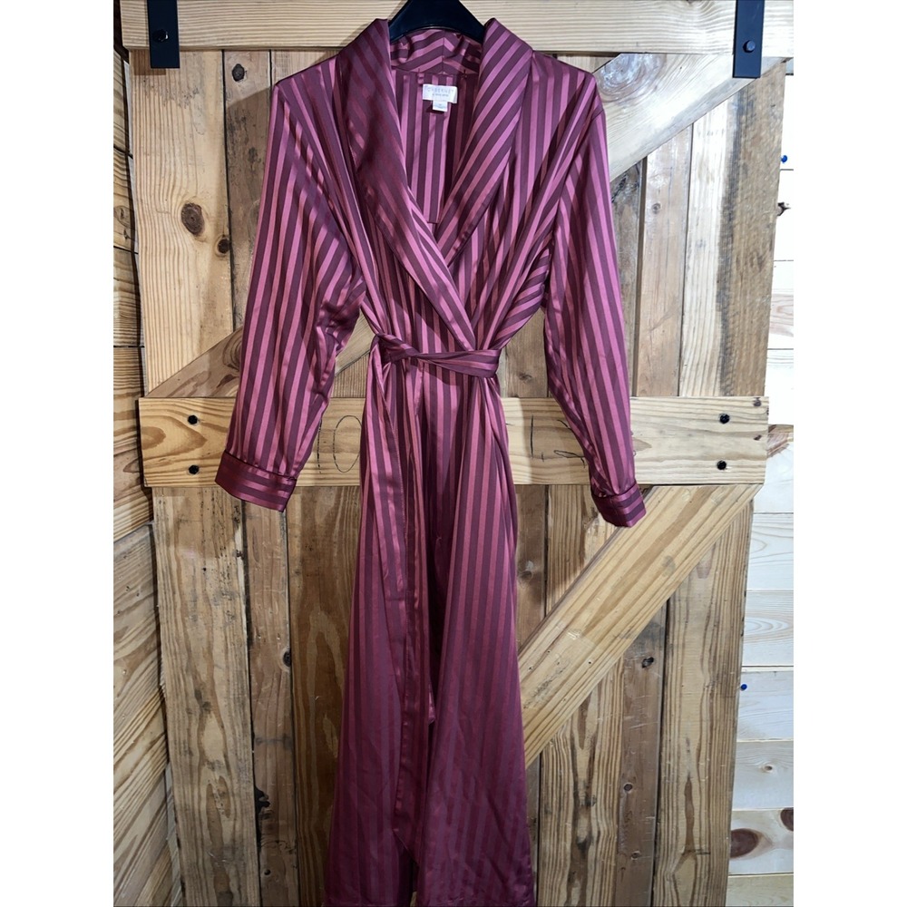 Cabernet Sleep Sense Robe Size Medium Womens Rose Red Stripe Silky Dressing Robe - Picture 2 of 14